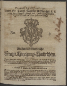 Wochentlich-Stettinische Frag- und Anzeigungs-Nachrichten. 1754 No. 8 + Anhang