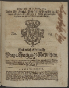 Wochentlich-Stettinische Frag- und Anzeigungs-Nachrichten. 1754 No. 14 + Anhang