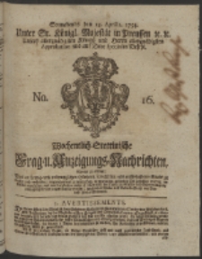 Wochentlich-Stettinische Frag- und Anzeigungs-Nachrichten. 1754 No. 16 + Anhang