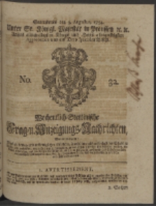 Wochentlich-Stettinische Frag- und Anzeigungs-Nachrichten. 1754 No. 32 + Anhang