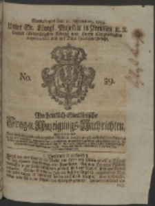 Wochentlich-Stettinische Frag- und Anzeigungs-Nachrichten. 1754 No. 39 + Anhang