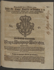 Wochentlich-Stettinische Frag- und Anzeigungs-Nachrichten. 1754 No. 41 + Anhang