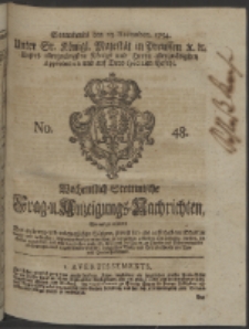 Wochentlich-Stettinische Frag- und Anzeigungs-Nachrichten. 1754 No. 48 + Anhang