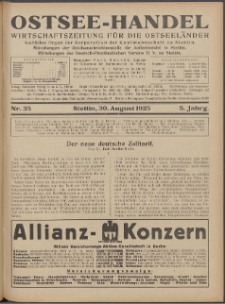 Ostsee-Handel : Wirtschaftszeitschrift für der Wirtschaftsgebiet des Gaues Pommern und der Ostsee und Südostländer. Jg. 5, 1925 Nr. 35