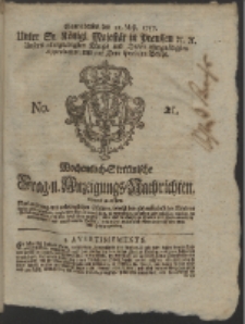 Wochentlich-Stettinische Frag- und Anzeigungs-Nachrichten. 1757 No. 21 + Anhang