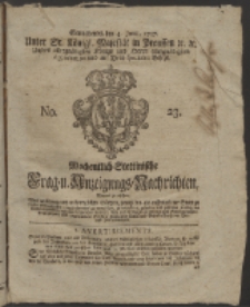 Wochentlich-Stettinische Frag- und Anzeigungs-Nachrichten. 1757 No. 23 + Anhang