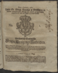 Wochentlich-Stettinische Frag- und Anzeigungs-Nachrichten. 1760 No. 1 + Anhang