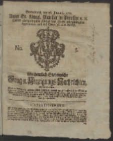 Wochentlich-Stettinische Frag- und Anzeigungs-Nachrichten. 1760 No. 5 + Anhang