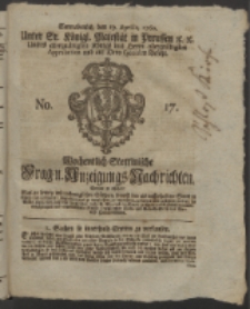 Wochentlich-Stettinische Frag- und Anzeigungs-Nachrichten. 1760 No. 17 + Anhang