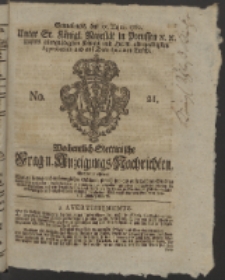 Wochentlich-Stettinische Frag- und Anzeigungs-Nachrichten. 1760 No. 21 + Anhang