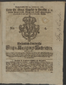 Wochentlich-Stettinische Frag- und Anzeigungs-Nachrichten. 1761 No. 4 + Anhang