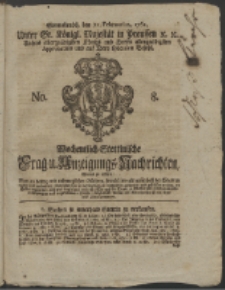 Wochentlich-Stettinische Frag- und Anzeigungs-Nachrichten. 1761 No. 8 + Anhang