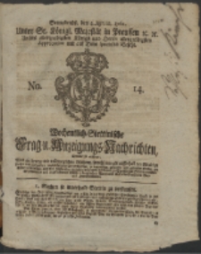 Wochentlich-Stettinische Frag- und Anzeigungs-Nachrichten. 1761 No. 14 + Anhang