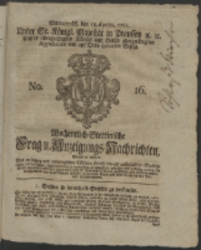 Wochentlich-Stettinische Frag- und Anzeigungs-Nachrichten. 1761 No. 16 + Anhang