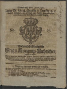 Wochentlich-Stettinische Frag- und Anzeigungs-Nachrichten. 1761 No. 27 + Anhang