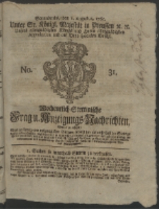 Wochentlich-Stettinische Frag- und Anzeigungs-Nachrichten. 1761 No. 31 + Anhang