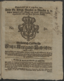 Wochentlich-Stettinische Frag- und Anzeigungs-Nachrichten. 1761 No. 32 + Anhang