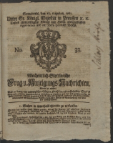 Wochentlich-Stettinische Frag- und Anzeigungs-Nachrichten. 1761 No. 33 + Anhang