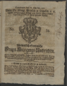 Wochentlich-Stettinische Frag- und Anzeigungs-Nachrichten. 1761 No. 34 + Anhang
