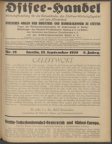 Ostsee-Handel : Wirtschaftszeitschrift für der Wirtschaftsgebiet des Gaues Pommern und der Ostsee und Südostländer. Jg. 9, 1929 Nr. 18