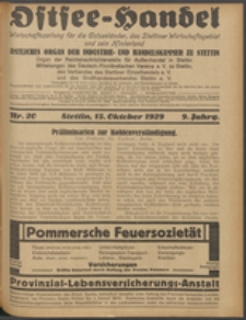 Ostsee-Handel : Wirtschaftszeitschrift für der Wirtschaftsgebiet des Gaues Pommern und der Ostsee und Südostländer. Jg. 9, 1929 Nr. 20