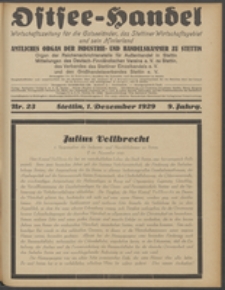 Ostsee-Handel : Wirtschaftszeitschrift für der Wirtschaftsgebiet des Gaues Pommern und der Ostsee und Südostländer. Jg. 9, 1929 Nr. 23