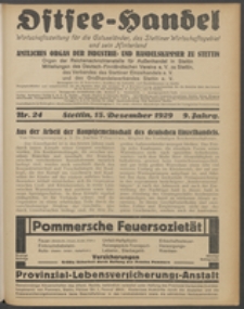 Ostsee-Handel : Wirtschaftszeitschrift für der Wirtschaftsgebiet des Gaues Pommern und der Ostsee und Südostländer. Jg. 9, 1929 Nr. 24