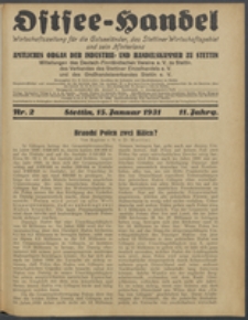 Ostsee-Handel : Wirtschaftszeitschrift für der Wirtschaftsgebiet des Gaues Pommern und der Ostsee und Südostländer. Jg. 11, 1931 Nr. 2