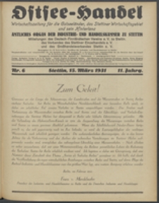 Ostsee-Handel : Wirtschaftszeitschrift für der Wirtschaftsgebiet des Gaues Pommern und der Ostsee und Südostländer. Jg. 11, 1931 Nr. 6
