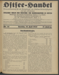 Ostsee-Handel : Wirtschaftszeitschrift für der Wirtschaftsgebiet des Gaues Pommern und der Ostsee und Südostländer. Jg. 11, 1931 Nr. 14
