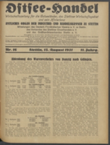 Ostsee-Handel : Wirtschaftszeitschrift für der Wirtschaftsgebiet des Gaues Pommern und der Ostsee und Südostländer. Jg. 11, 1931 Nr. 16