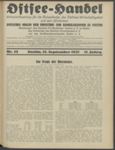 Ostsee-Handel : Wirtschaftszeitschrift f&uuml;r der Wirtschaftsgebiet des Gaues Pommern und der Ostsee und S&uuml;dostl&auml;nder. Jg. 11, 1931 Nr. 18