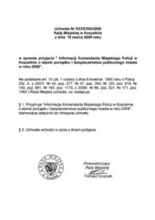 Uchwała Rady Miejskiej w Koszalinie nr XXXII/365/2009