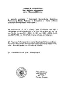 Uchwała Rady Miejskiej w Koszalinie nr XXXII/366/2009