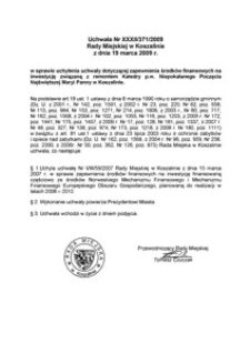 Uchwała Rady Miejskiej w Koszalinie nr XXXII/371/2009