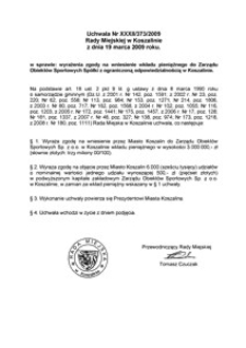 Uchwała Rady Miejskiej w Koszalinie nr XXXII/373/2009