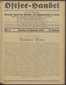 Ostsee-Handel : Wirtschaftszeitschrift für der Wirtschaftsgebiet des Gaues Pommern und der Ostsee und Südostländer. Jg. 12, 1932 Nr. 2