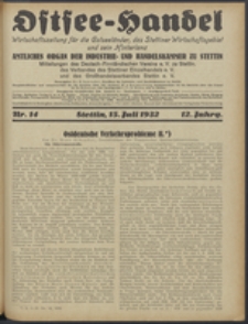 Ostsee-Handel : Wirtschaftszeitschrift für der Wirtschaftsgebiet des Gaues Pommern und der Ostsee und Südostländer. Jg. 12, 1932 Nr. 14