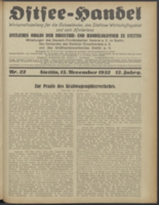 Ostsee-Handel : Wirtschaftszeitschrift für der Wirtschaftsgebiet des Gaues Pommern und der Ostsee und Südostländer. Jg. 12, 1932 Nr. 22