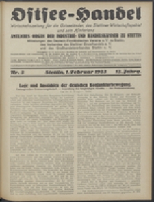 Ostsee-Handel : Wirtschaftszeitschrift für der Wirtschaftsgebiet des Gaues Pommern und der Ostsee und Südostländer. Jg. 13, 1933 Nr. 3
