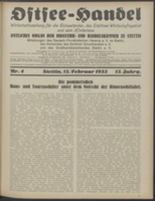 Ostsee-Handel : Wirtschaftszeitschrift für der Wirtschaftsgebiet des Gaues Pommern und der Ostsee und Südostländer. Jg. 13, 1933 Nr. 4