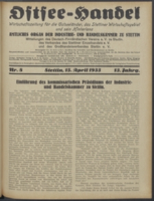 Ostsee-Handel : Wirtschaftszeitschrift für der Wirtschaftsgebiet des Gaues Pommern und der Ostsee und Südostländer. Jg. 13, 1933 Nr. 8