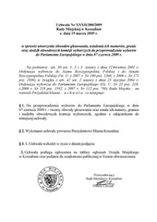 Uchwała Rady Miejskiej w Koszalinie nr XXXII/380/2009