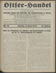 Ostsee-Handel : Wirtschaftszeitschrift f&uuml;r der Wirtschaftsgebiet des Gaues Pommern und der Ostsee und S&uuml;dostl&auml;nder. Jg. 13, 1933 Nr. 12