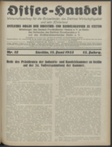 Ostsee-Handel : Wirtschaftszeitschrift für der Wirtschaftsgebiet des Gaues Pommern und der Ostsee und Südostländer. Jg. 13, 1933 Nr. 12