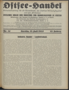 Ostsee-Handel : Wirtschaftszeitschrift für der Wirtschaftsgebiet des Gaues Pommern und der Ostsee und Südostländer. Jg. 13, 1933 Nr. 14