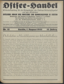 Ostsee-Handel : Wirtschaftszeitschrift für der Wirtschaftsgebiet des Gaues Pommern und der Ostsee und Südostländer. Jg. 13, 1933 Nr. 15