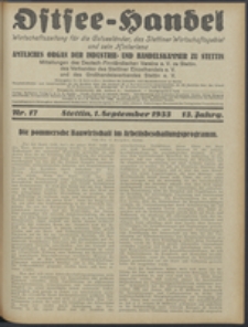 Ostsee-Handel : Wirtschaftszeitschrift für der Wirtschaftsgebiet des Gaues Pommern und der Ostsee und Südostländer. Jg. 13, 1933 Nr. 17