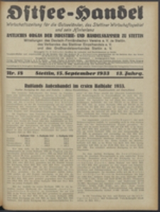Ostsee-Handel : Wirtschaftszeitschrift für der Wirtschaftsgebiet des Gaues Pommern und der Ostsee und Südostländer. Jg. 13, 1933 Nr. 18