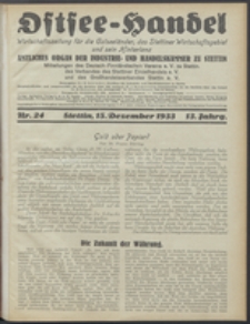 Ostsee-Handel : Wirtschaftszeitschrift für der Wirtschaftsgebiet des Gaues Pommern und der Ostsee und Südostländer. Jg. 13, 1933 Nr. 24